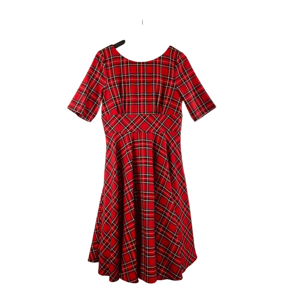 Hell Bunny Red Plaid Tartan Dress Punk Rockabilly Pinup Holiday Goth Midi L